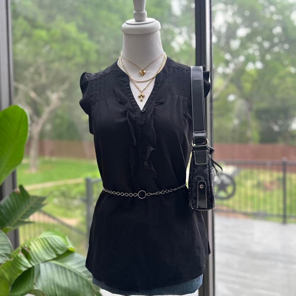 Gap Black Ruffle Button Up Blouse Top